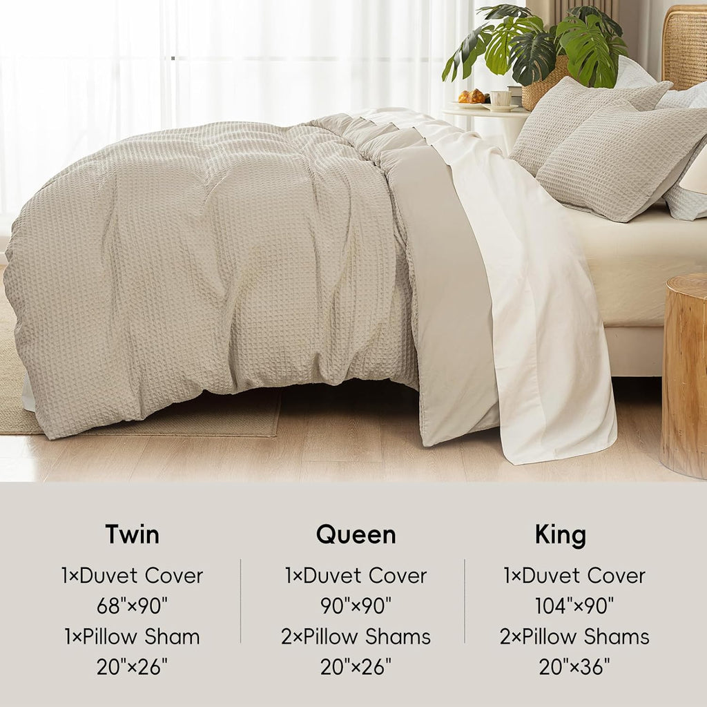 Waffle Weave Duvet Cover Set,Soft Breathable 3pcs Comforter Cover Set with 2 Pillowcases,Textured Home Decor