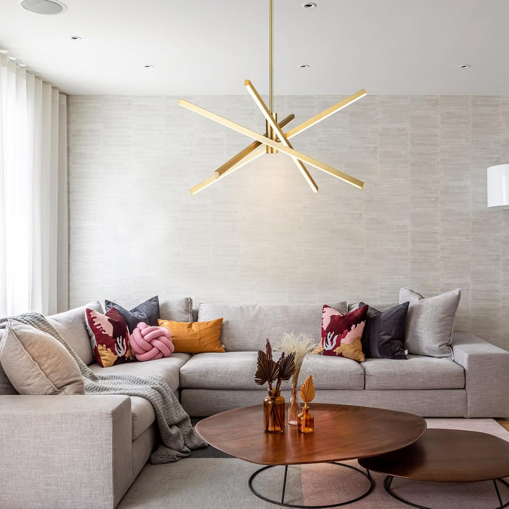 Gold Sputnik Chandeliers Modern LED Linear Chandelier Light 4 Light Pendant Light for Dining Room Foyer Kitchen