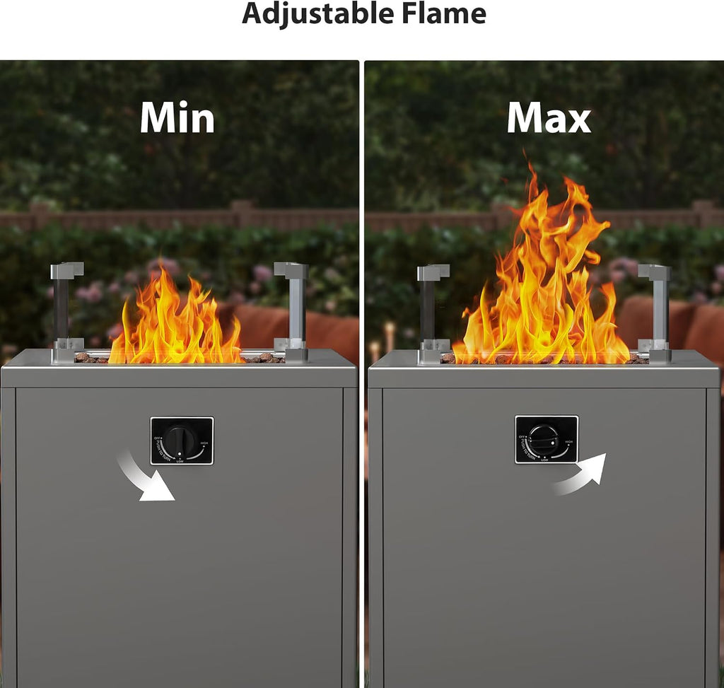 20" Square Smokeless Propane Fire Pit Table, 50,000 BTU Portable Outdoor Patio Heater with Lava Rocks