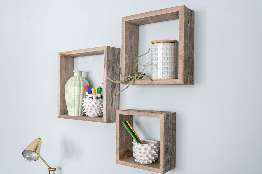 Rustic Shelves, Square Floating Wood Box, Home Decor, Set