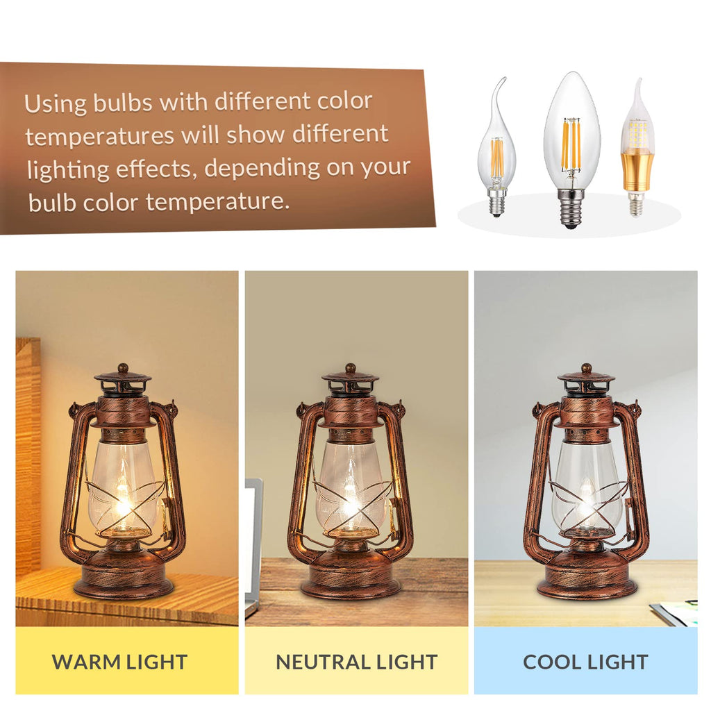 Rustic Lantern Table Lamp Plug-in Old Fashioned Night Light Perfect Living Room H15 Inch x W7 Inch
