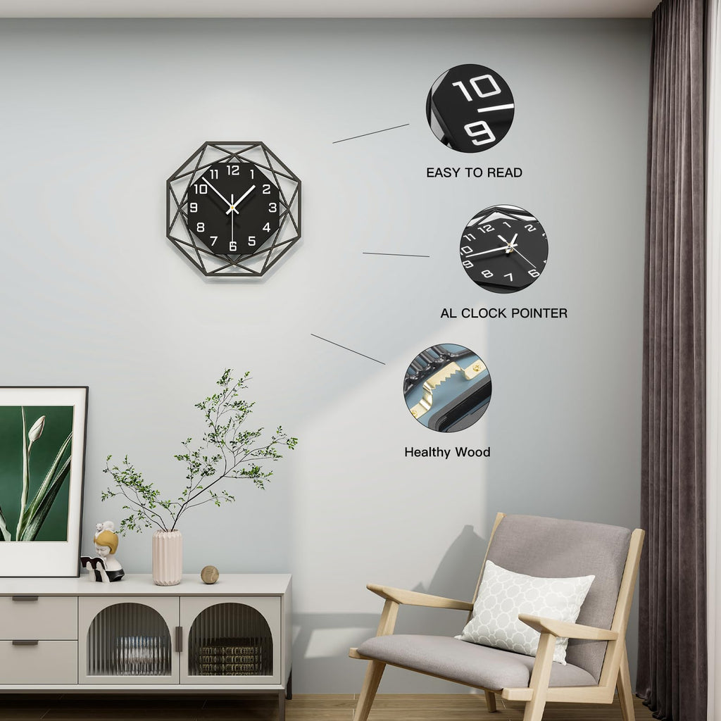 Modern Wall Clocks Decor 12in Black Analog Clock