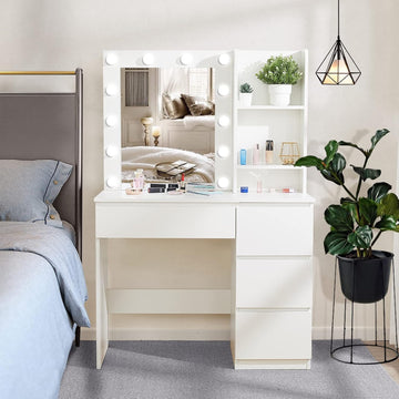 Makeup Vanity with Lights, 37inch Vanity Desk, 4 Large Drawers Dresser with Lighted Mirror, 3 Lighting Modes