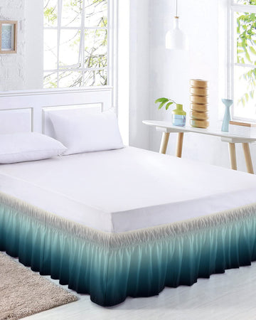 Gradient Turquoise Bed Skirt Queen Size 18 Inch Drop, Adjustable & Elastic Wrap Around Bed Skirts Pleated Luxury Dust