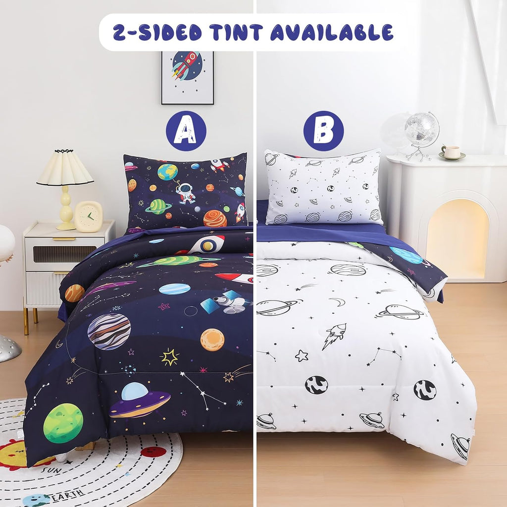 Space Twin Bedding Set 5 Piece Bed in a Bag Boys Comforter Set