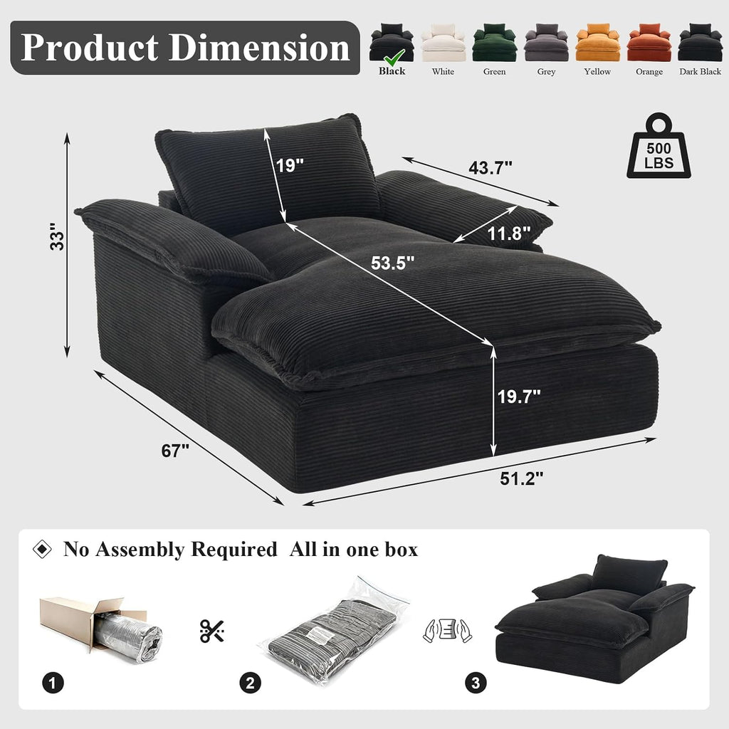 67" Chaise Lounge Chair Indoor, Oversized Boneless Chaise Lounge | Deep Seat Reading Chair | Large Dual-Layer Cushion