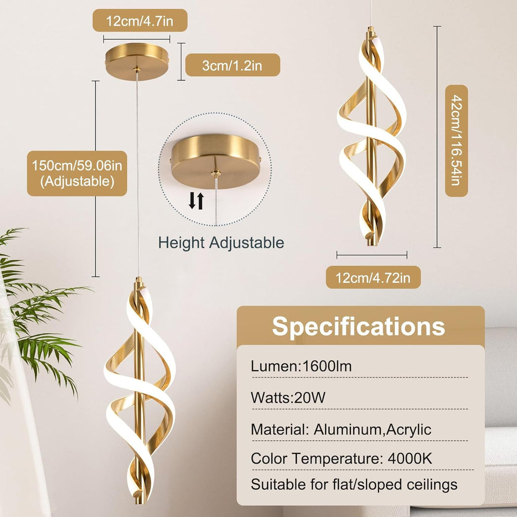 Gold Led Pendant Light,4000K Modern LED Pendant Lights Kitchen Island,Adjustable Height Pendant Lighting Over Island