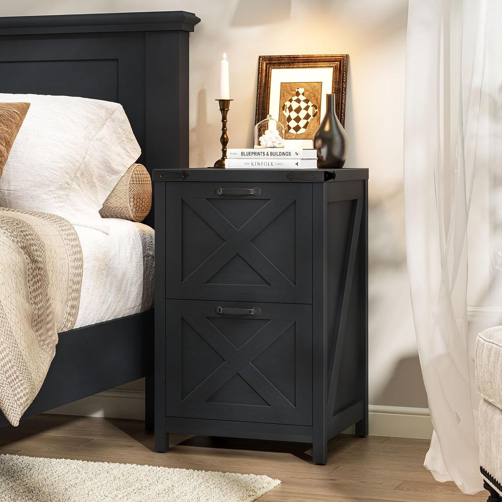 Small Farmhouse File Cabinet with 2 Drawers , Black | Vertical Filing Cabinet Fits Letter and A4 Size, Farmhouse