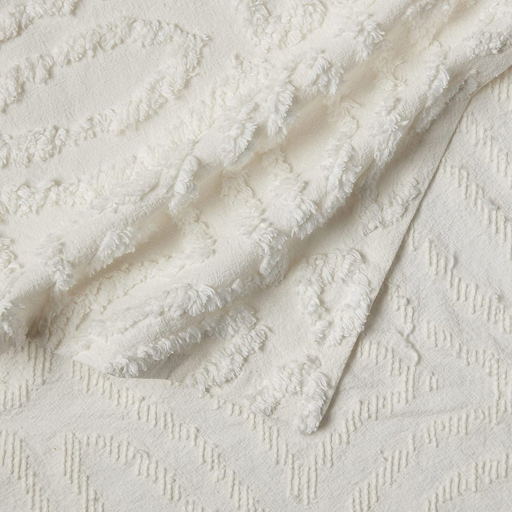 Wedding Ring Queen Cotton Chenille Bedspread, Ivory