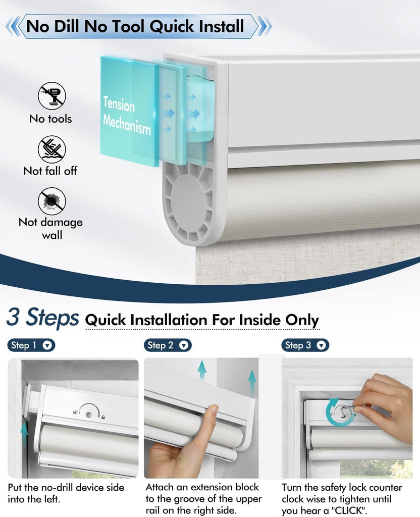 No-Drill Motorized Blinds with Remote, Blackout Roller Shades