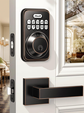 Keyless Entry Keypad Deadbolt Lock with Handles, Oil Rubbed Bronze
