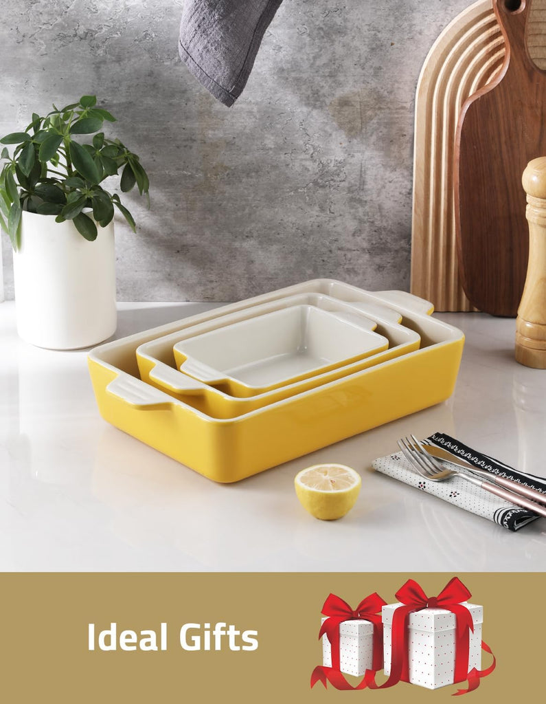 Ceramic Bakeware Set, Rectangular Dish for Oven Lasagna Pans for Cooking, Kitchen, Cake Dinner, Banquet and Daily