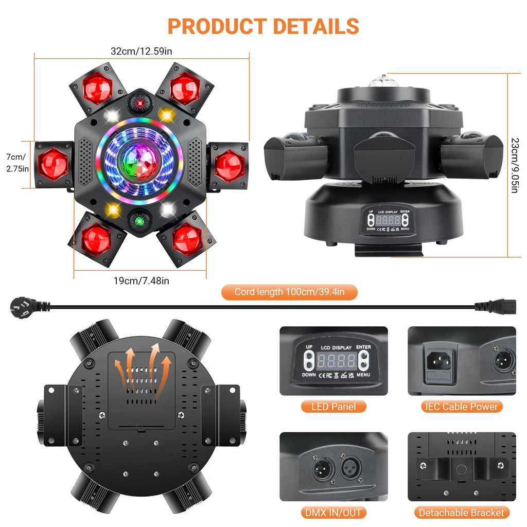 6 Arm Moving Head DJ Lights for Party Remote Control