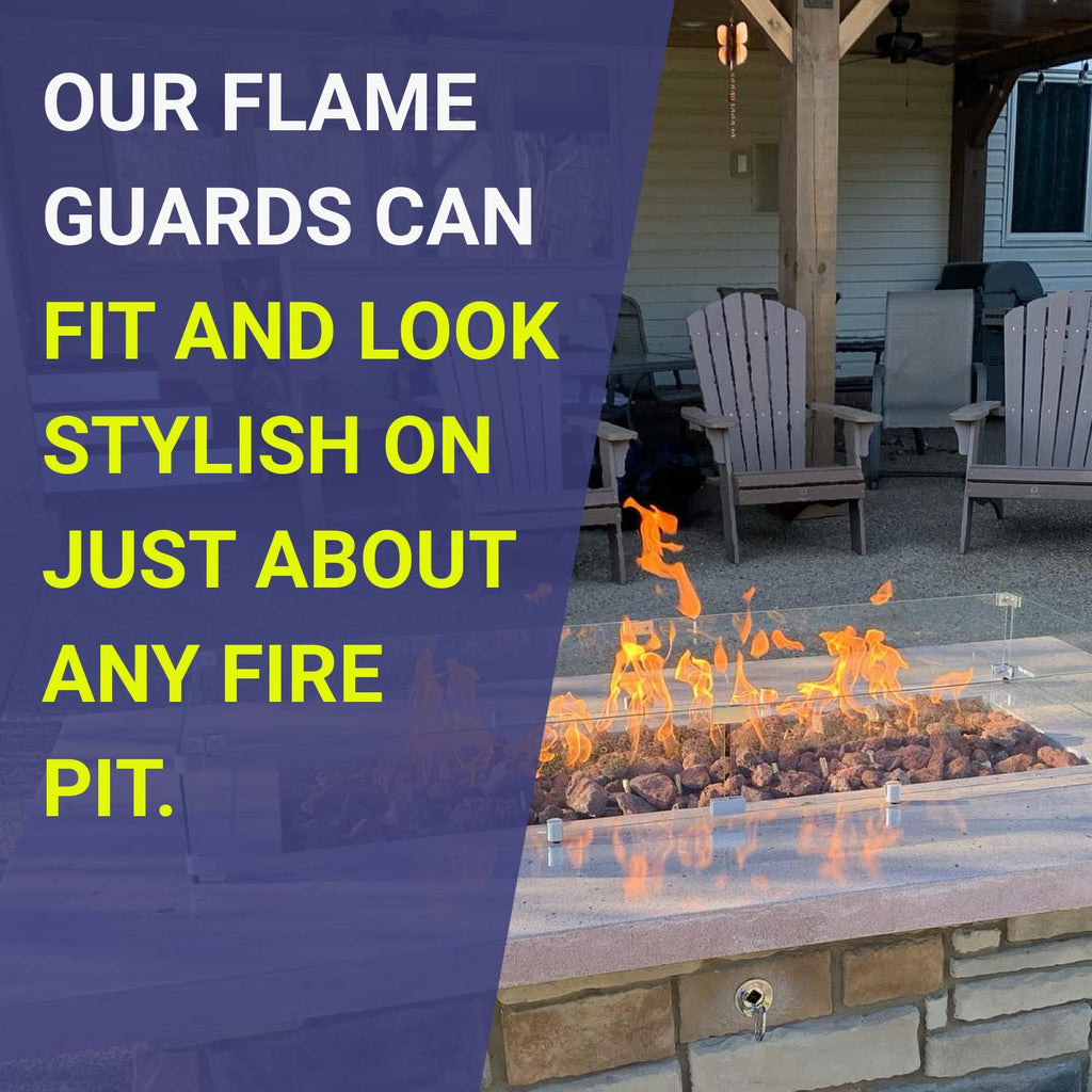 Tempered Glass Flame Guard for 24" x 8" Rectangular Drop-in Fire Pit Pans | Outdoor Wind Guard with Aluminum