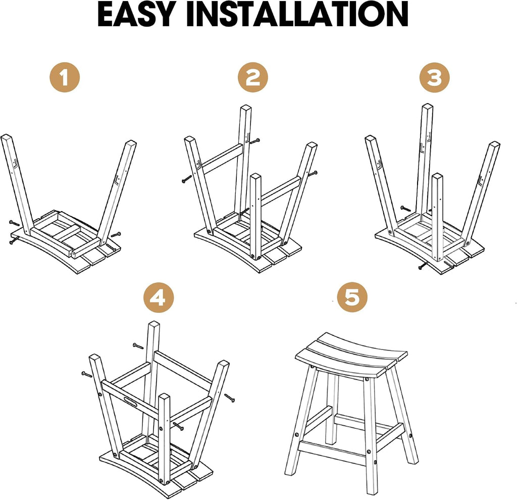 2 Set 24" Outdoor Bar Stools Heavy Duty HDPE Counter Height Bar Stools Weatherproof Patio Seats Modern Waterproof