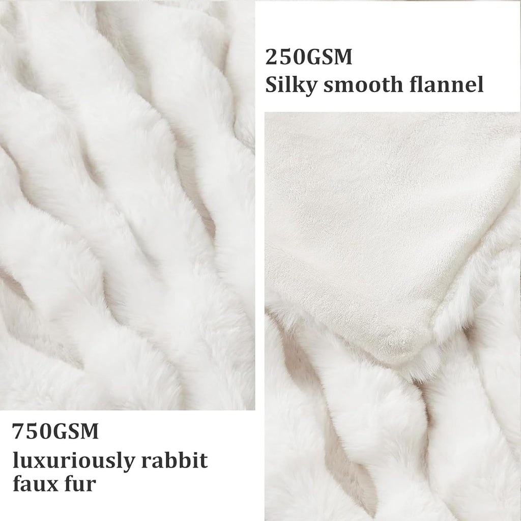 Faux Fur Throw Blanket, 1000 GSM Cozy Fuzzy Fluffy Soft Plush Thick Bubble Blanket, Mothers Day Birthday Gifts for