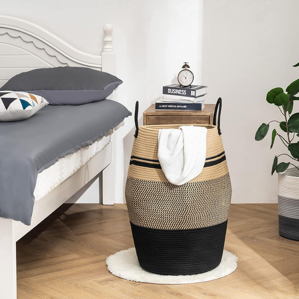 Large Laundry Basket Hamper Woven Blanket Basket Clothes Hamper | 105L Tall Clothes Hamper, Rope Wicker Laundry