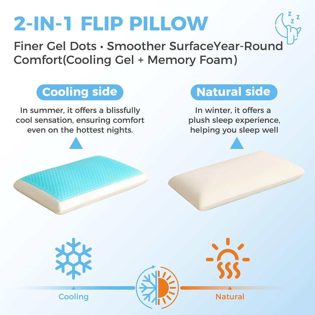Cooling Gel Memory Foam Pillow for Sleeping, Standard Size Bed Pillows for Hot Sleepers with Cooling Cover, Neck