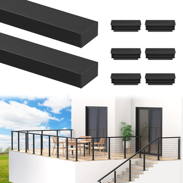 6'6'' Stainless Steel Rectangular Handrail 2 Pack, Cuttable Cable Railing Handrails System, Black Flat Top Rail with