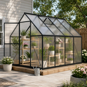 Outdoor Polycarbonate Greenhouse, 6x8 FT Greenhouses for Outdoors, Aluminum Frame Plant Green House with Locking Door