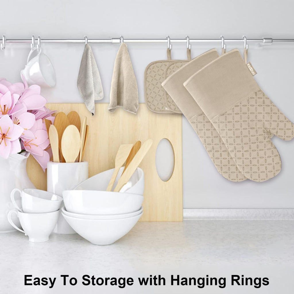 Oven Mitts and Pot Holders 6pcs Set, Kitchen Oven Glove High Heat Resistant 500 Degree Extra Long Oven Mitts and
