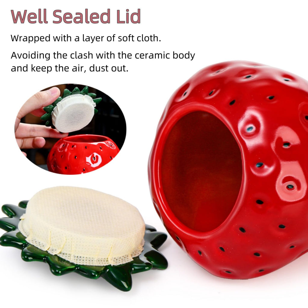 2 Pack Strawberry Storage Jars, 14 OZ Ceramic Cookie Containers with Airtight Lids, Cute Sugar Canisters Set, Candy