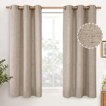 48 Inch Length Linen Curtains, Burlap Tan Short Window Drapes