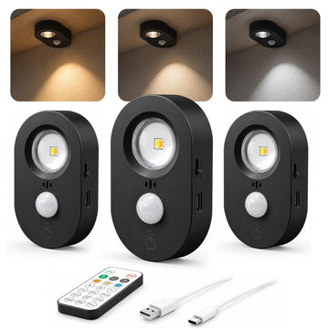 Rechargeable Under Cabinet Lighting: 3-Pack Motion Sensor Puck Lights with Remote, Dimmable Motion Sensor Lights