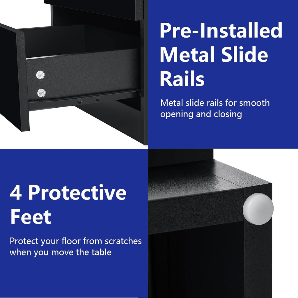 Nightstand with Charging Station and LED Light, Smart Nightstand with USB Port & Wireless Charging, Modern Night
