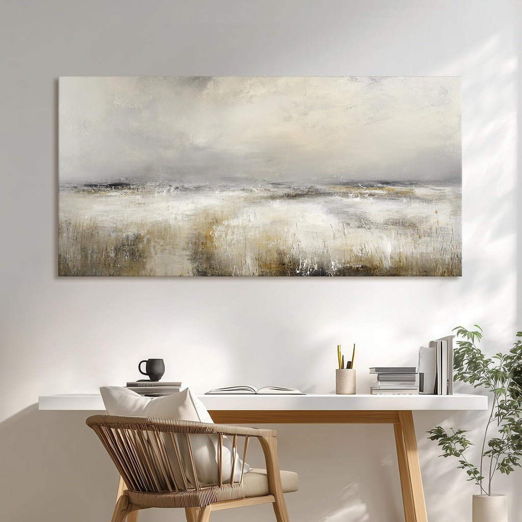 Large Neutral Abstract Canvas Wall Art Modern Landscape Painting Prints Beige Grey Artwork Minimalist Panoramic