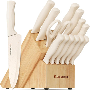 Knife Set, 15 Pieces Kitchen Knife Set with Sharpener Block, German Stainless Steel Knives with Anti-Rust Coating