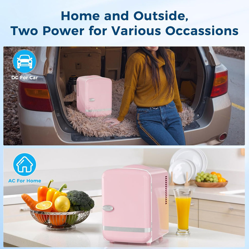 4L/6 Cans Compact Refrigerator,Portable Mini Fridge Skin Care,Cooler and Warmer for Bedroom,Car,Office & Dorm, Small