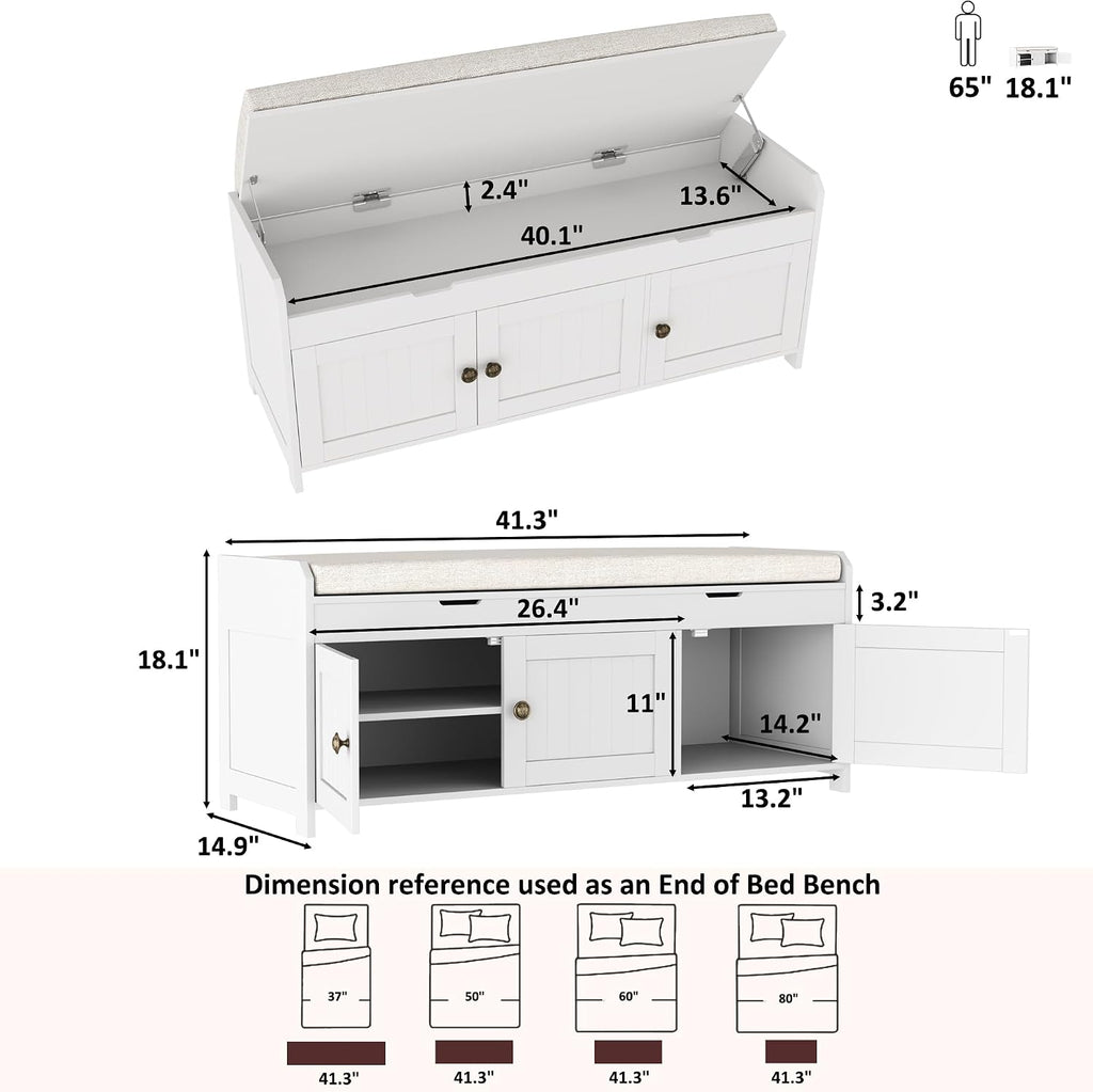 41.3" Shoe Bench with Lift Top Storage, Entryway Bench with Cushioned Seat, Wooden End of Bed Bench, Shoe Cabinet