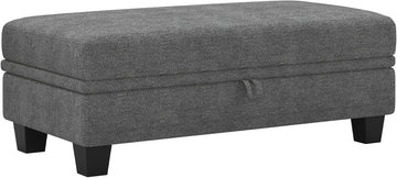 45.9" Storage Ottoman Bench Oversized Ottoman for Footrest Upholstered Entryway Bench with Seating . Light Grey