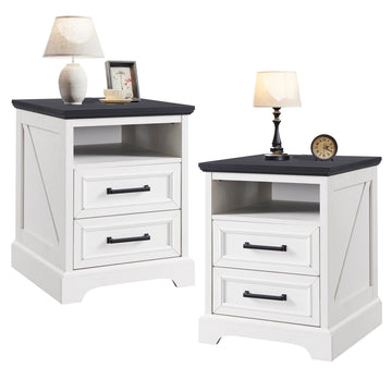 18" Farmhouse Nightstand Set of 2, Antique White