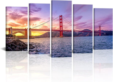 5 Piece The Golden Gate Bridge Picture Modern San Francisco Landscape Framed Canvas Wall Art
