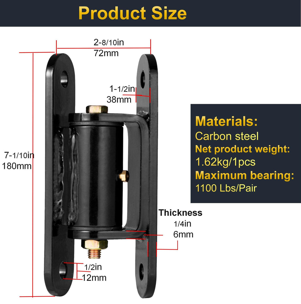 Heavy Duty Gate Hinges, 7in, 1100lbs Capacity, Thick Solid Steel