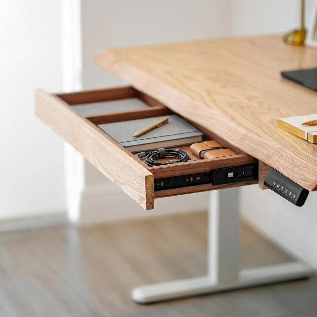 White Oak Solid Wood Standing Desk with Drawer, 60x27