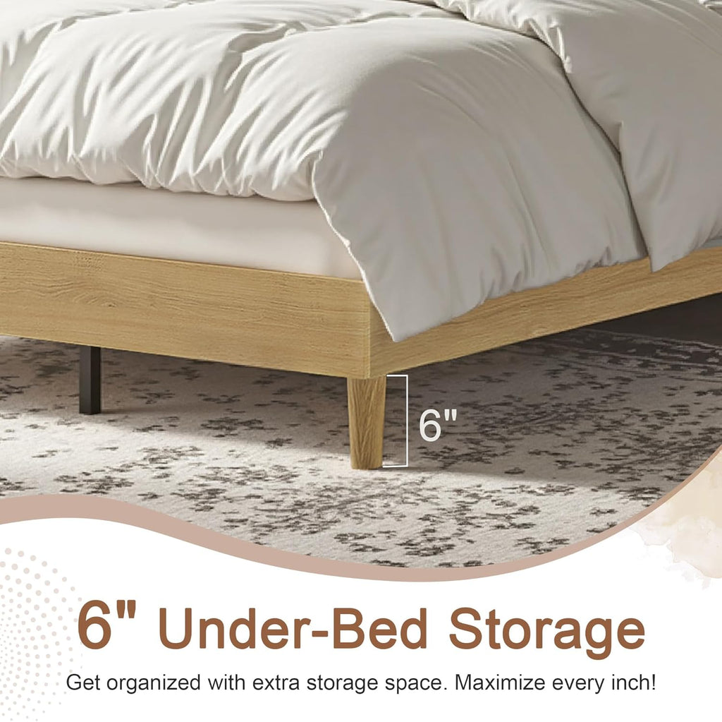 Queen Bed Frame Upholstered Platform Beds with Height-Adjustable Cotton and Linen Headboard, Heavy Duty Wood Slats