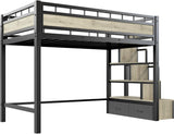 Loft Bed Twin with Stairs, 53.5” Under-Space for Sofa and Desk, More Stable and Safe Industrial Metal Frame for Teens