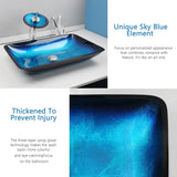 22" Blue Bathroom Vessel Sink,Rectangle Tempered Glass Washing Sink Bowl with Faucet And Drain, Artistic Bowl Sinks
