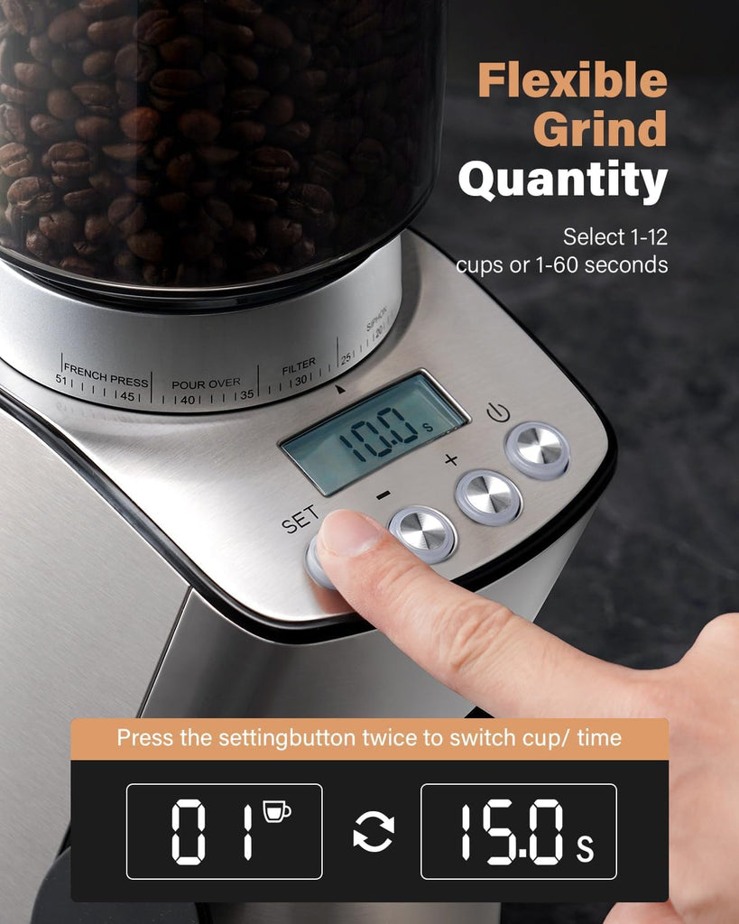 Conical Burr Coffee Grinder Electric, Espresso Grinder Use, Burr Mill with 51 Grind Settings, Precision Electronic