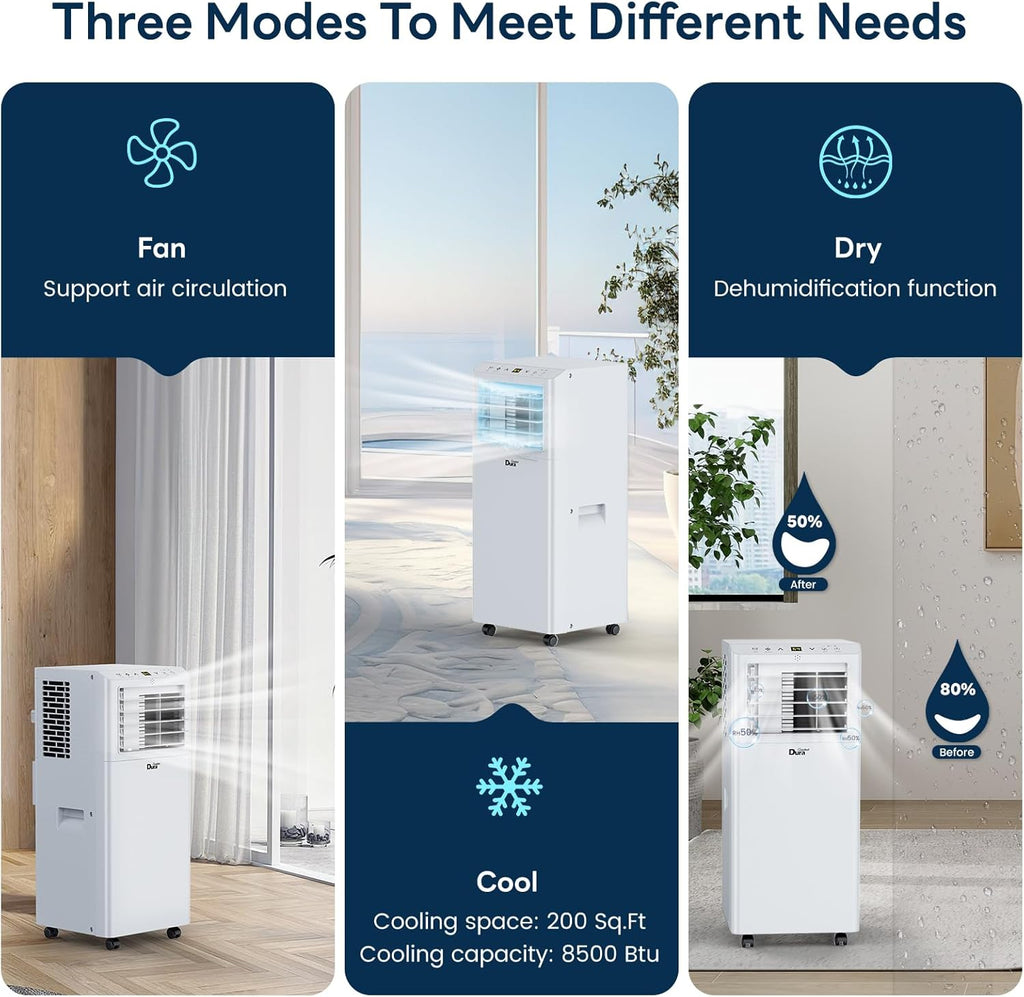 Portable Air Conditioners, 8,500 BTU(Ashrae) /5,100 BTU (SACC), Cooling,Dehumidifier,Fan Mode,Up to 200 Sq.Ft