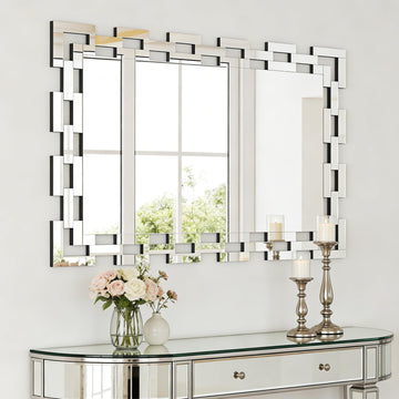 Decorative Mirrors for Wall, 40''X28'' Large Bathroom Mirror with Frameless Glass Frame, Rectangle Accent Mirror