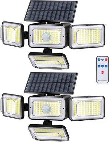 Solar Lights Outdoor Waterproof, 288 LED 2800LM Motion Sensor Outdoor Lights with Remote Control, 4 Head Solar Flood