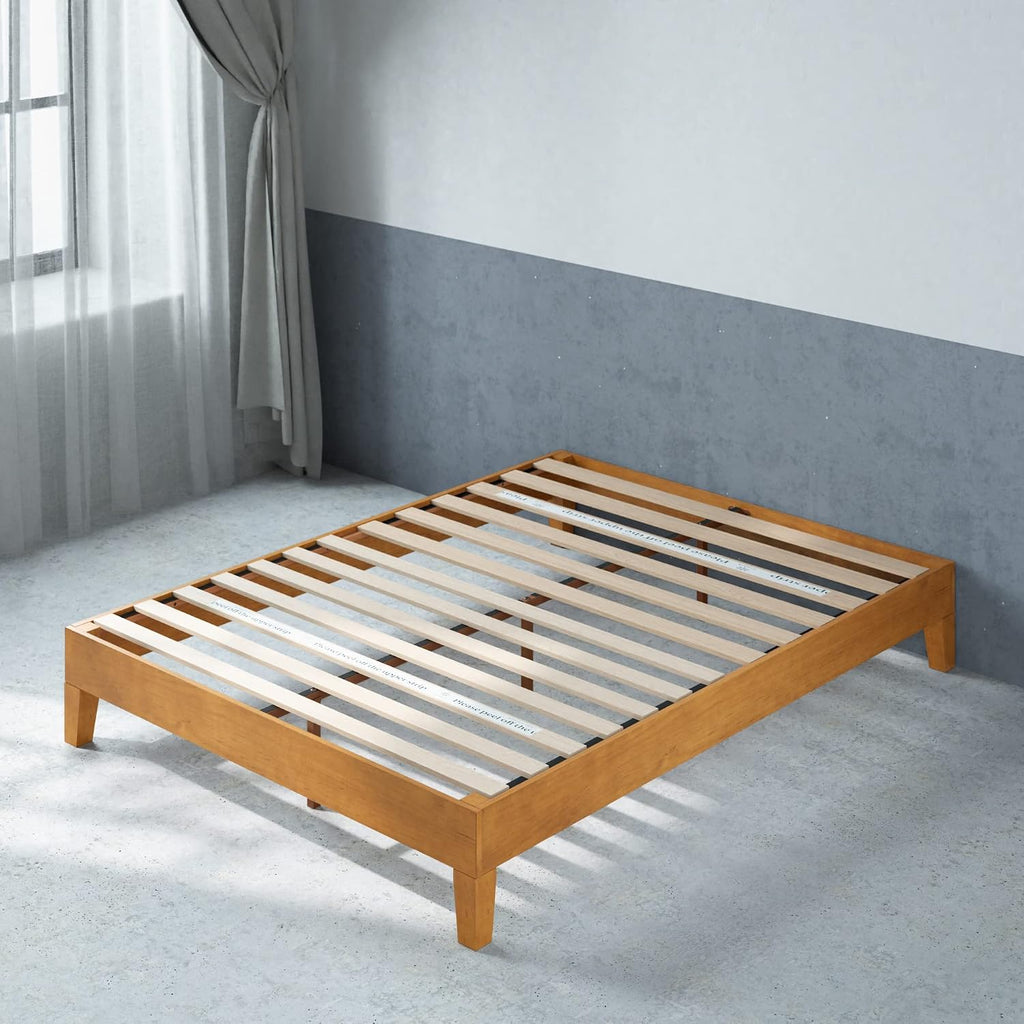 12 Inch Deluxe Wood Platform Bed / No Boxspring Needed / Wood Slat Support / Rustic Pine Finish, Queen (OLB-PWPBBO-12Q)