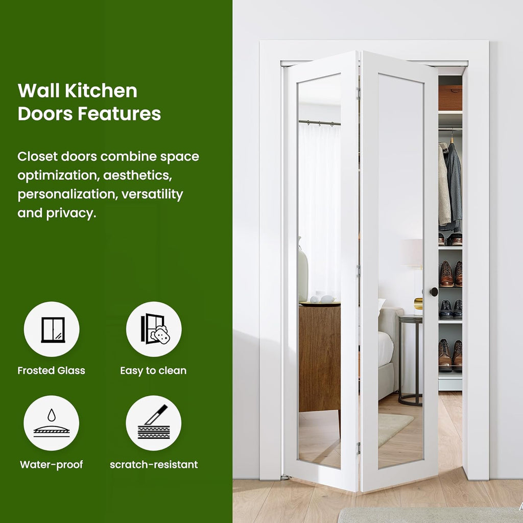 Bifold Doors, Mirror Closet Doors for 30'' x 80" with Sliding Hardware Kit Set, Interior Bi Fold Doo