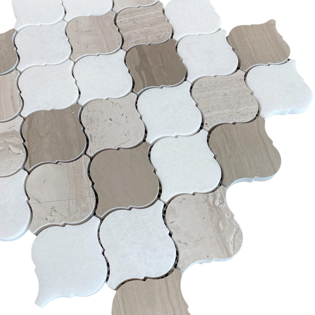Mixed Marble Arabesque Mosaic Tile, Polished Natural Stone Backsplash, Shower Wall & Floor, 12.75" x 13.5", 1 Sheet
