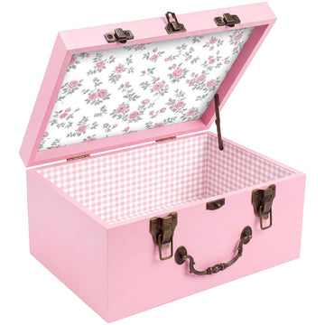 Pink Keepsake Box for Baby, Wooden Memory Storage for Newborns
