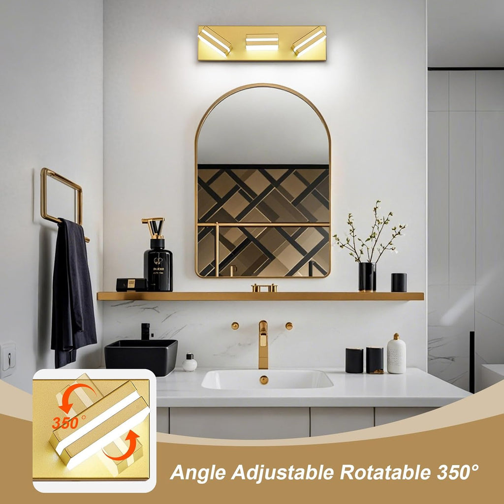 Modern LED Small Gold Acrylic Bathroom Lights Fixtures 3-Light | Wall Lighting,Vanity Lights Over Mirror 6000K